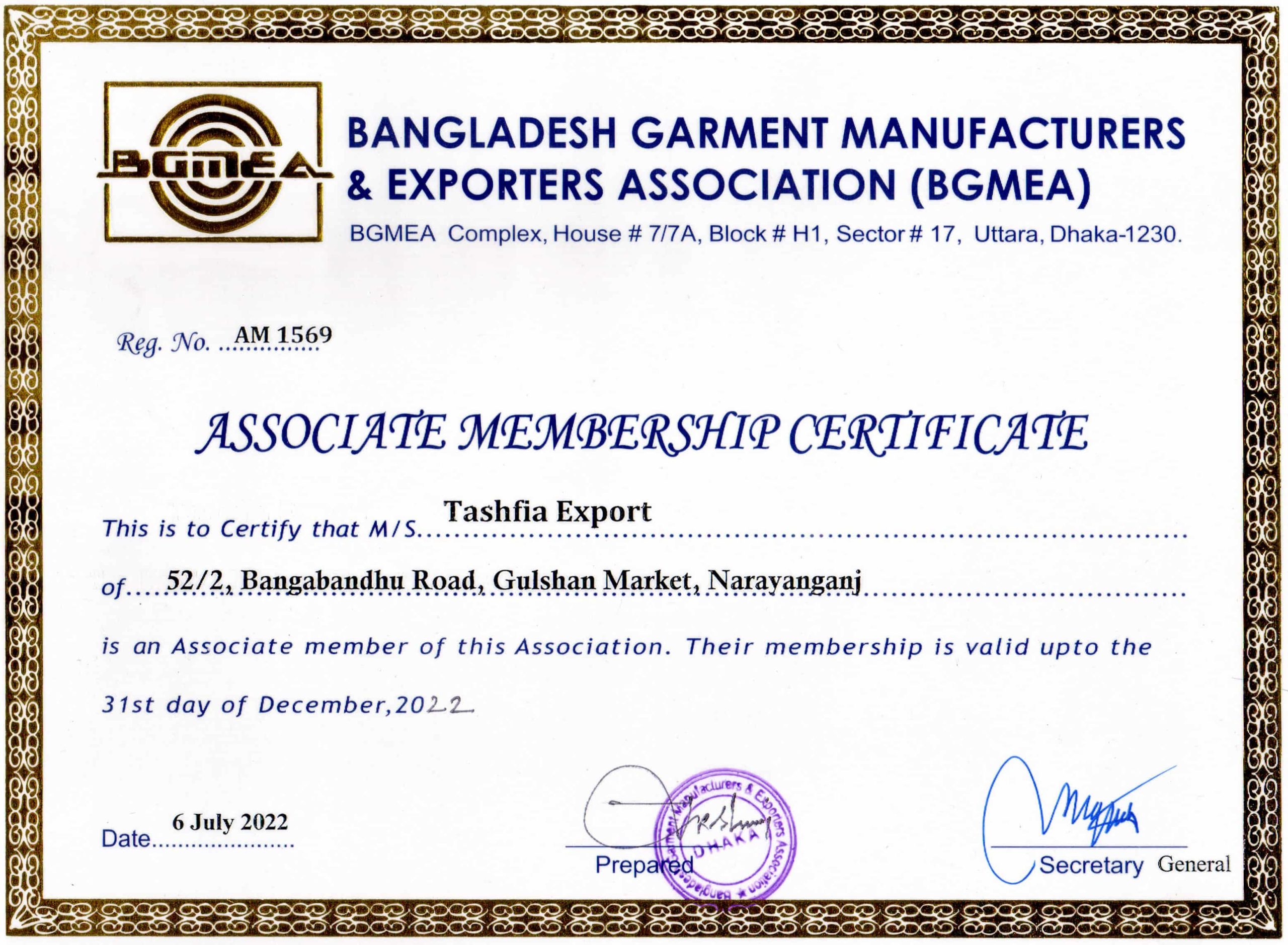 BGMEA - Tashfia Export